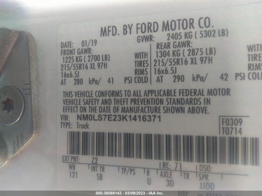 2019 FORD TRANSIT CONNECT VAN XL - NM0LS7E23K1416371