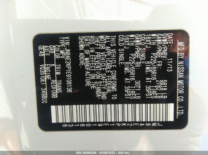 2014 NISSAN QUEST SV - JN8AE2KP1E9106136