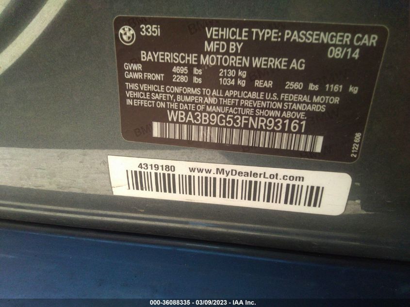 2015 BMW 3 SERIES 335I XDRIVE - WBA3B9G53FNR93161