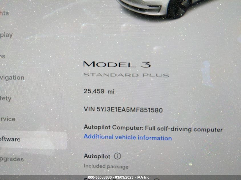 2021 TESLA MODEL 3 STANDARD RANGE PLUS - 5YJ3E1EA5MF851580