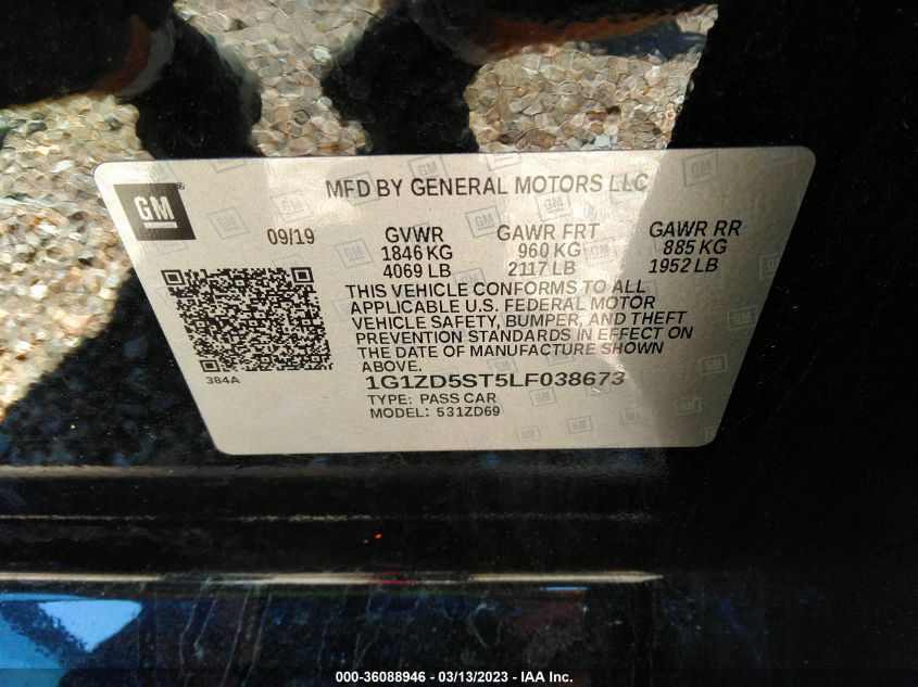 2020 CHEVROLET MALIBU LT - 1G1ZD5ST5LF038673