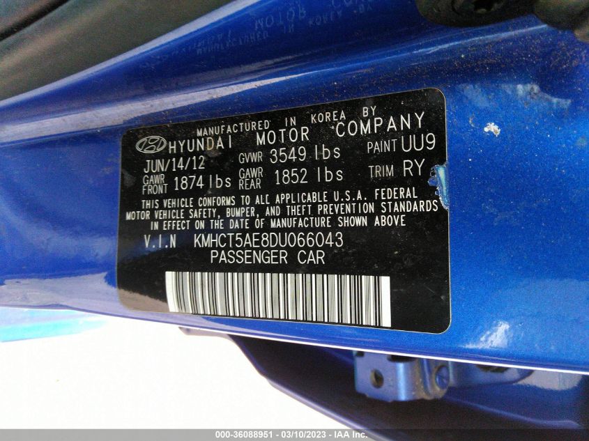 2013 HYUNDAI ACCENT GS - KMHCT5AE8DU066043