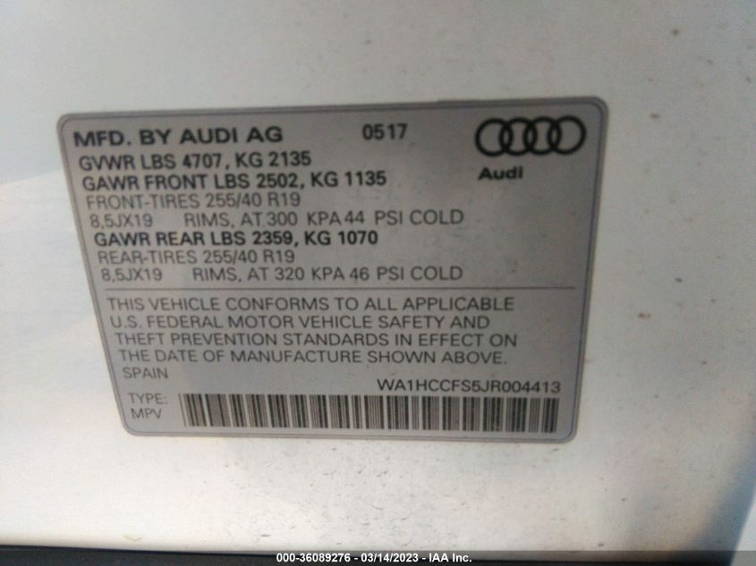 2018 AUDI Q3 PREMIUM PLUS - WA1HCCFS5JR004413