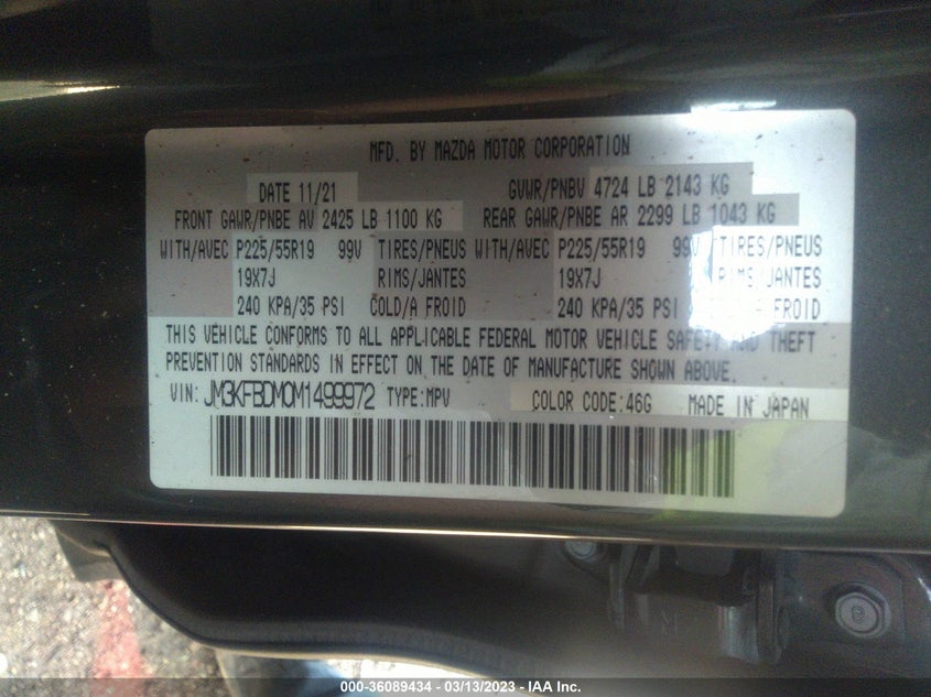 VIN JM3KFBDM0M1499972 2021 MAZDA CX-5 GRAND TOURING