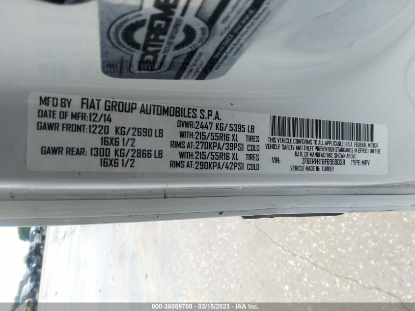 2015 RAM PROMASTER CITY CARGO VAN TRADESMAN SLT - ZFBERFBT6F6969039