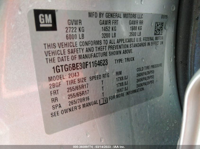2015 GMC CANYON 4WD SLE - 1GTG6BE30F1164623