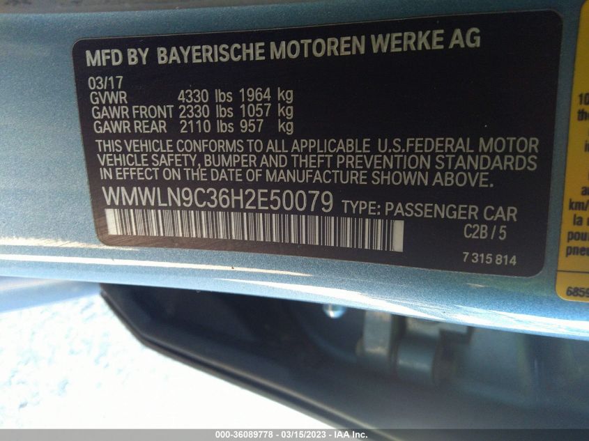 2017 MINI CLUBMAN COOPER S WMWLN9C36H2E50079