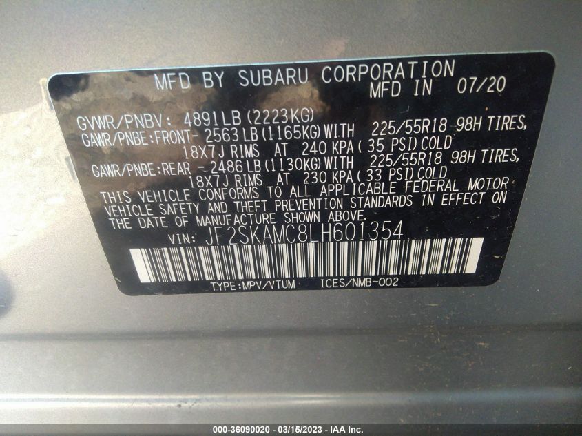 2020 SUBARU FORESTER SPORT - JF2SKAMC8LH601354