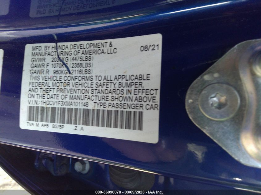 2021 HONDA ACCORD SEDAN SPORT - 1HGCV1F3XMA101148