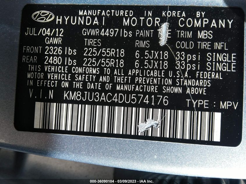 2013 HYUNDAI TUCSON LIMITED - KM8JU3AC4DU574176