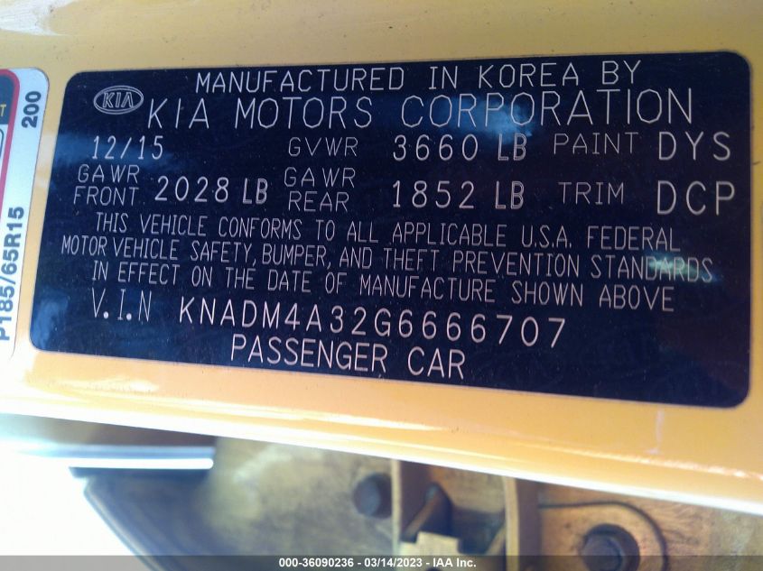 2016 KIA RIO LX - KNADM4A32G6666707