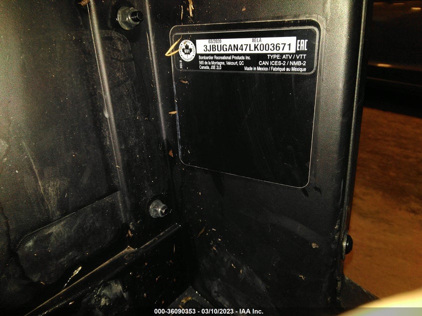 VIN 3JBUGAN47LK003671 2020 CAN-AM DEFENDER HD8