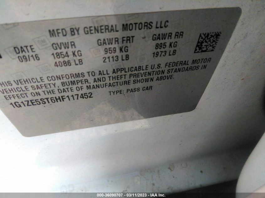 2017 CHEVROLET MALIBU LT - 1G1ZE5ST6HF117452
