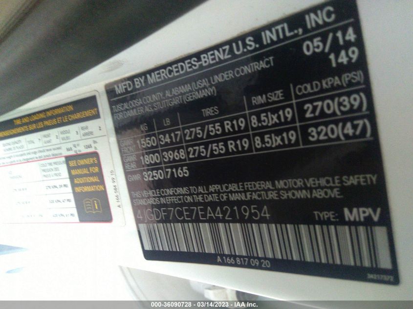 2014 MERCEDES-BENZ GL 450 4JGDF7CE7EA421954