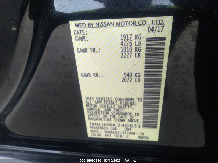 2017 NISSAN ALTIMA 2.5 S - 1N4AL3AP4HC240631