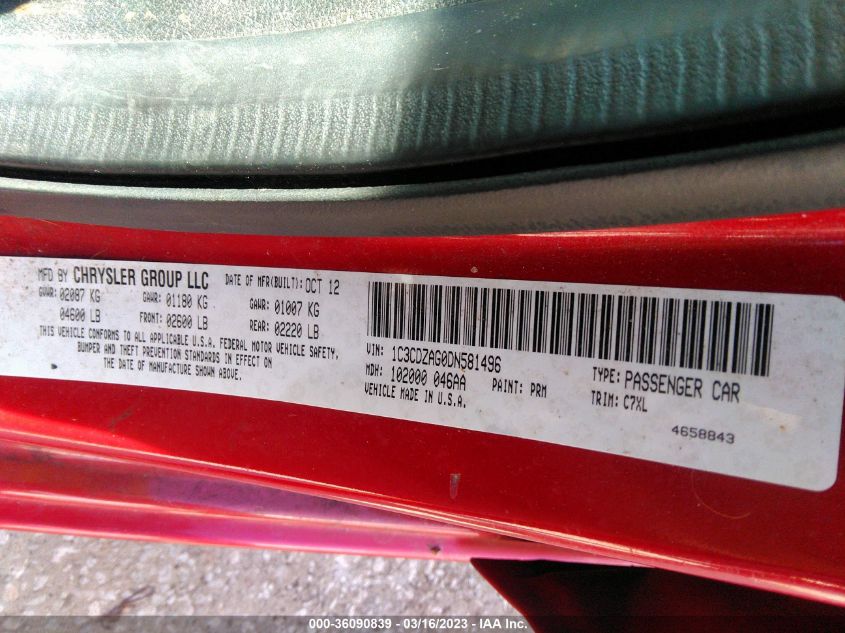 2013 DODGE AVENGER SE V6 - 1C3CDZAG0DN581496