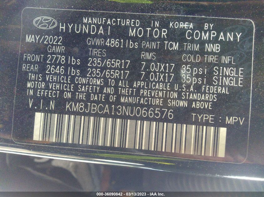 2022 HYUNDAI TUCSON HYBRID BLUE - KM8JBCA13NU066576