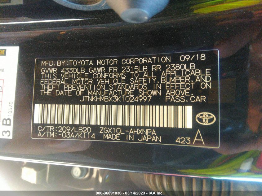 2019 TOYOTA C-HR XLE/LE/LIMITED - JTNKHMBX3K1024997