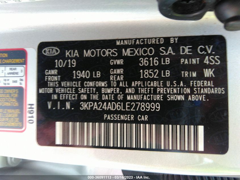 2020 KIA RIO S - 3KPA24AD6LE278999