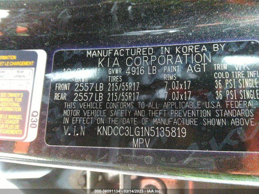 2022 KIA NIRO EV EX KNDCC3LG1N5135819