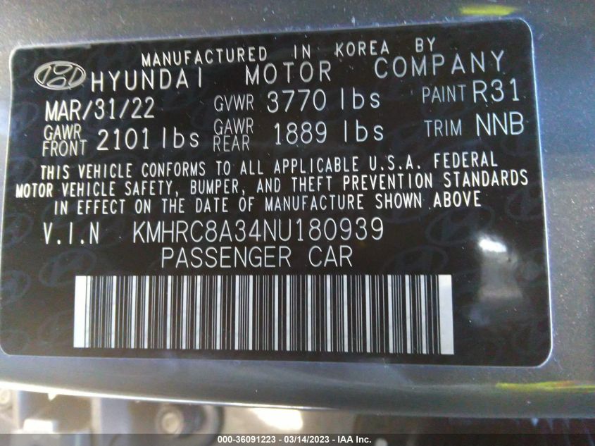 2022 HYUNDAI VENUE LIMITED - KMHRC8A34NU180939