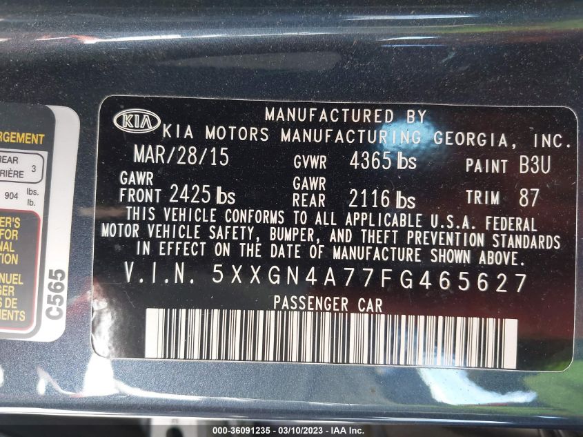 2015 KIA OPTIMA EX - 5XXGN4A77FG465627