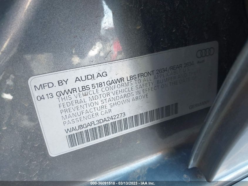 2013 AUDI S4 PREMIUM PLUS - WAUBGAFL3DA242273