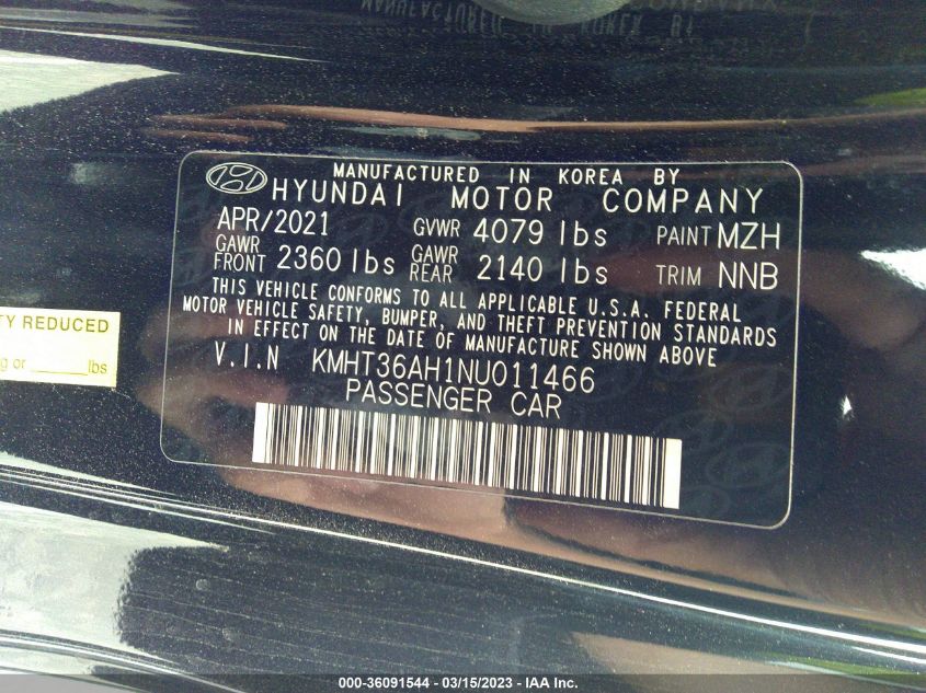2022 HYUNDAI VELOSTER N KMHT36AH1NU011466