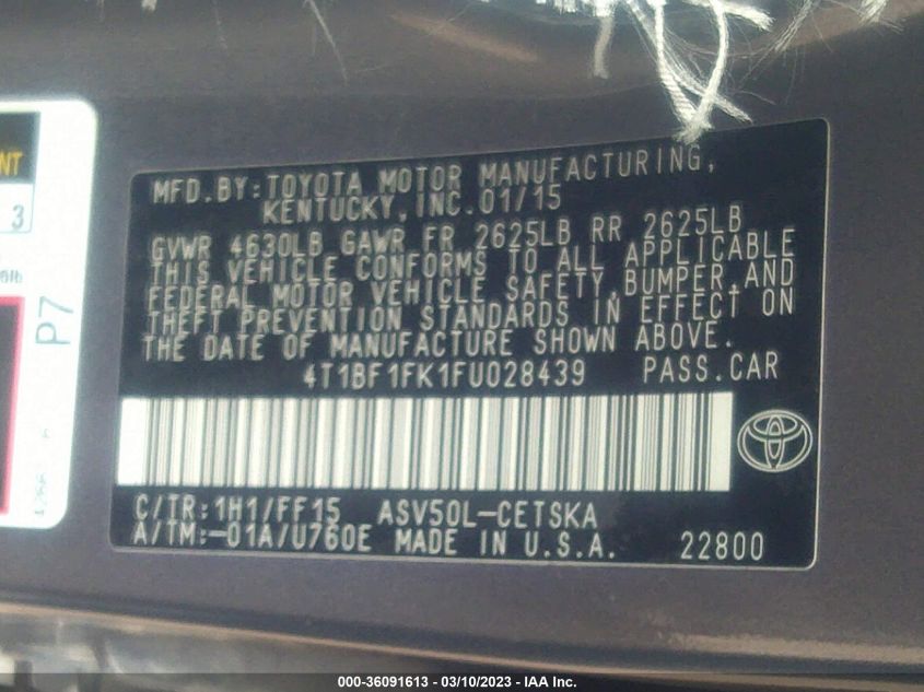 2015 TOYOTA CAMRY XLE/SE/LE/XSE - 4T1BF1FK1FU028439