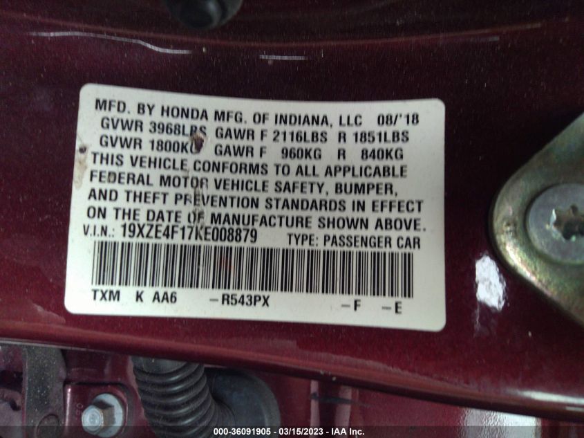 2019 HONDA INSIGHT LX 19XZE4F17KE008879