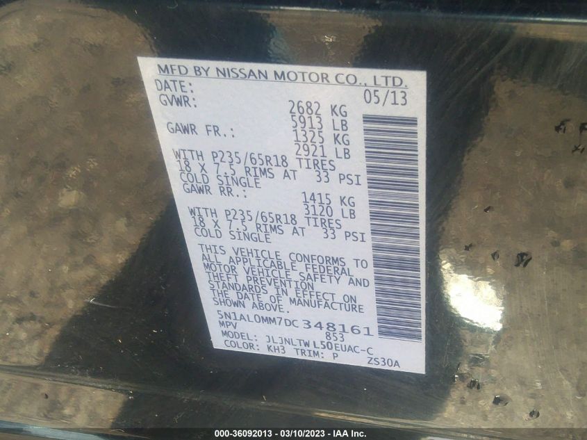 2013 INFINITI JX35 5N1AL0MM7DC348161