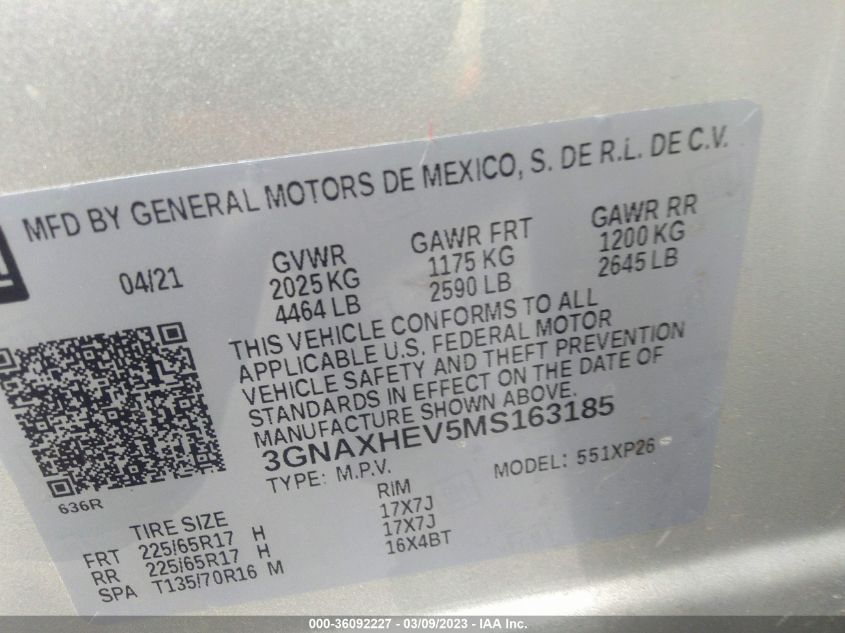 2021 CHEVROLET EQUINOX LS - 3GNAXHEV5MS163185