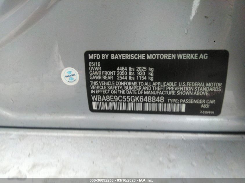 2016 BMW 3 SERIES 328I - WBA8E9C55GK648848
