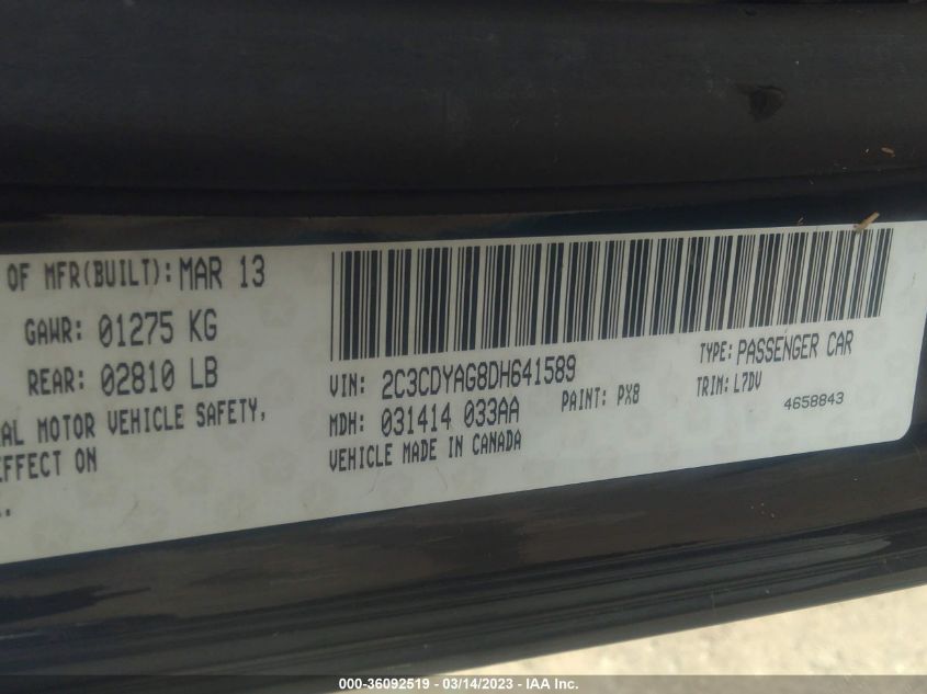 2013 DODGE CHALLENGER SXT - 2C3CDYAG8DH641589