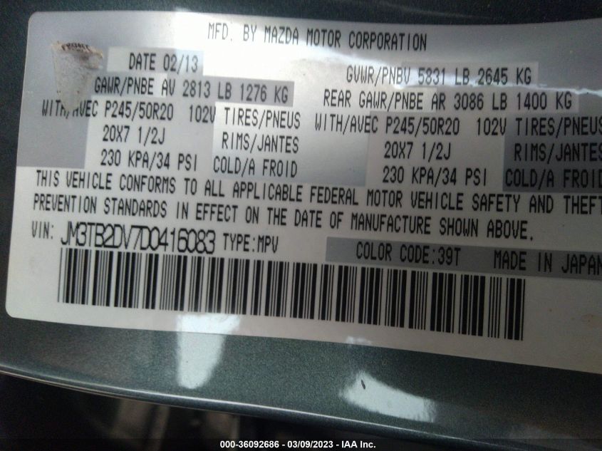 2013 MAZDA CX-9 GRAND TOURING - JM3TB2DV7D0416083