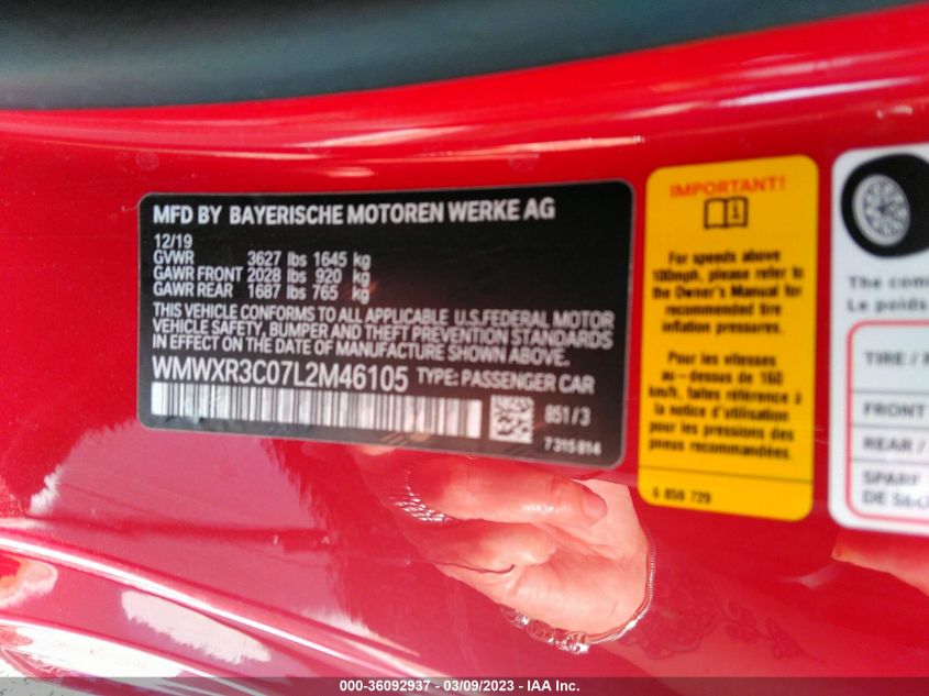 2020 MINI HARDTOP 2 DOOR OXFORD EDITION WMWXR3C07L2M46105