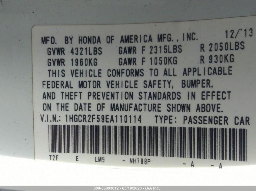2014 HONDA ACCORD SPORT - 1HGCR2F59EA110114