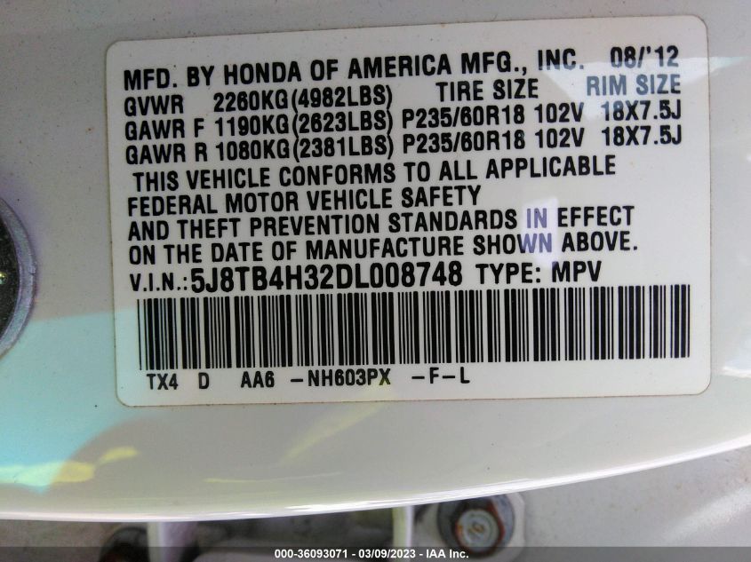 2013 ACURA RDX - 5J8TB4H32DL008748