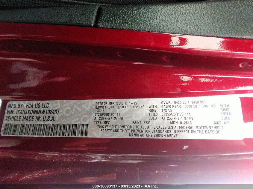 VIN 1C4HJXDN6NW102437 2022 JEEP WRANGLER UNLIMITED WILLYS