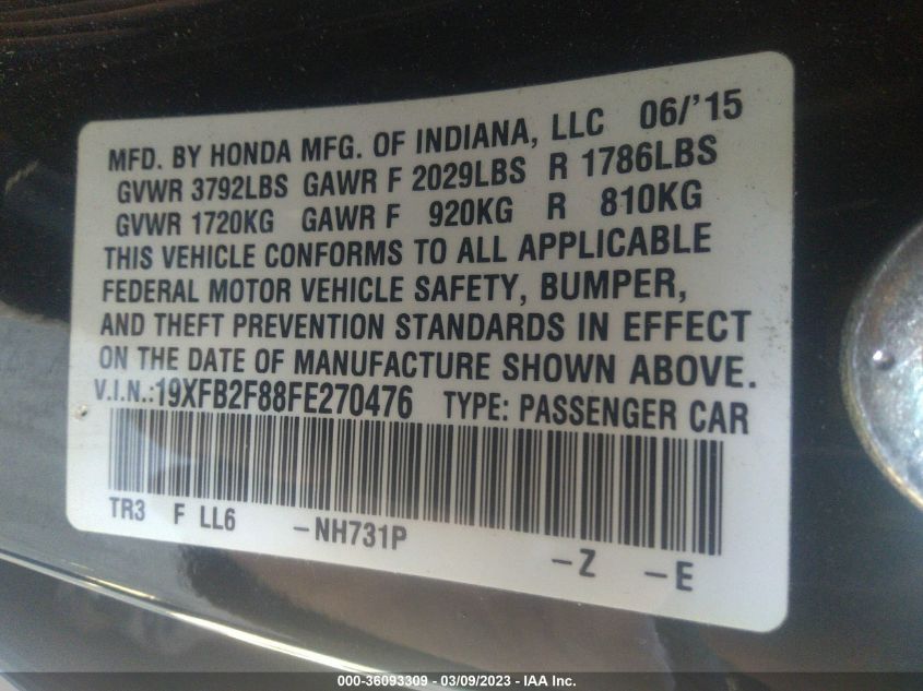 2015 HONDA CIVIC SEDAN EX - 19XFB2F88FE270476