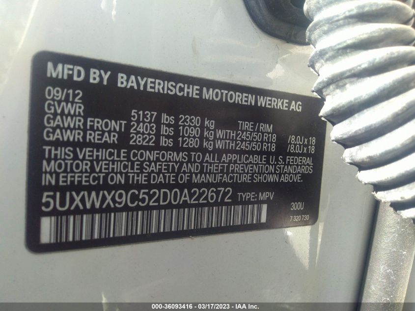 2013 BMW X3 XDRIVE28I - 5UXWX9C52D0A22672