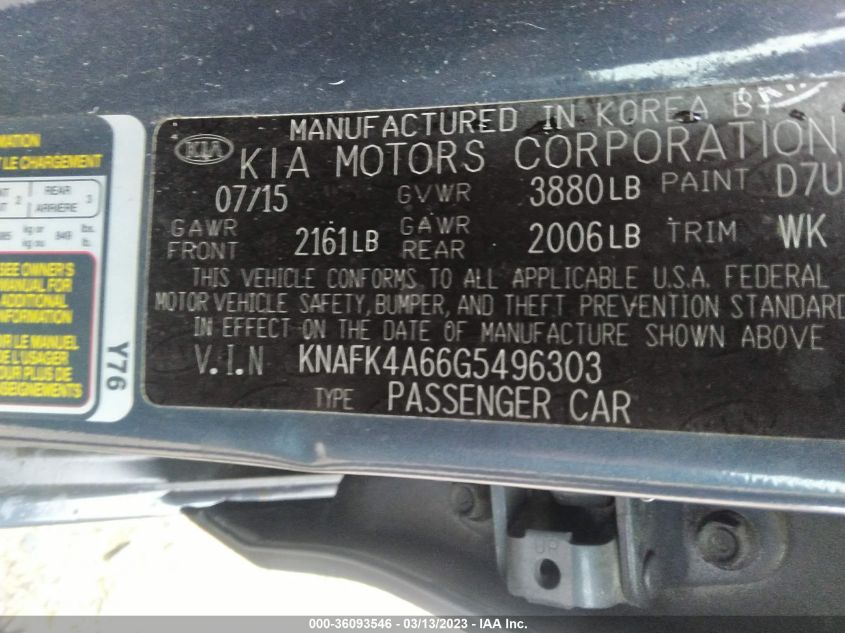 2016 KIA FORTE LX - KNAFK4A66G5496303