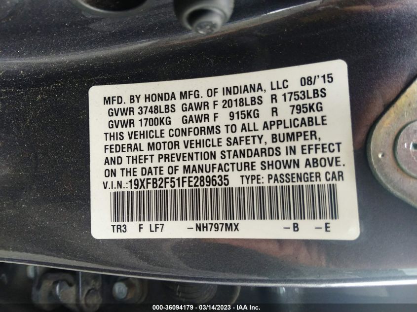 2015 HONDA CIVIC SEDAN LX - 19XFB2F51FE289635