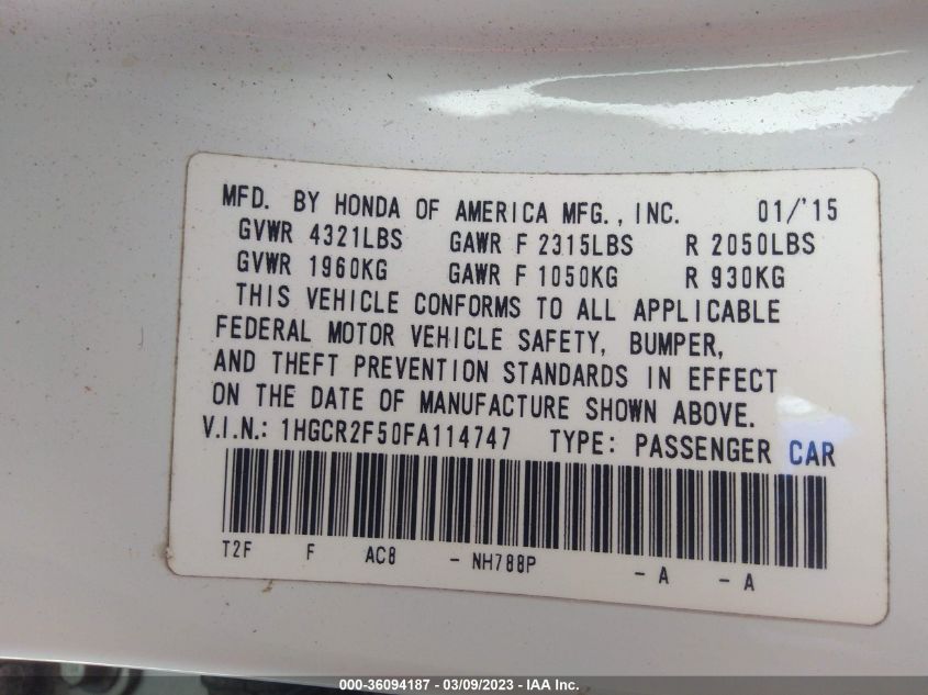 2015 HONDA ACCORD SEDAN SPORT - 1HGCR2F50FA114747