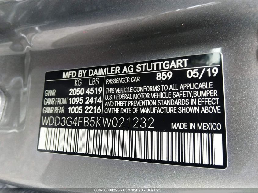 2019 MERCEDES-BENZ A-CLASS A 220 - WDD3G4FB5KW021232