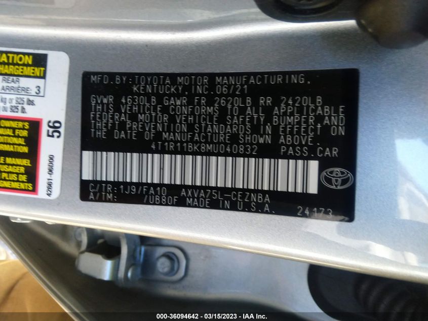2021 TOYOTA CAMRY LE - 4T1R11BK8MU040832
