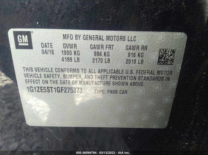 2016 CHEVROLET MALIBU LT - 1G1ZE5ST1GF275373