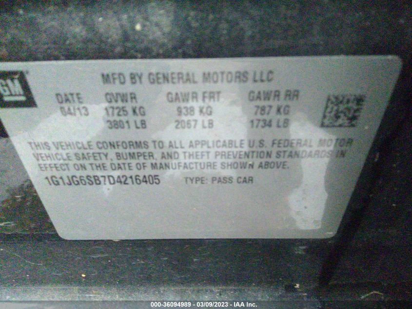 2013 CHEVROLET SONIC RS - 1G1JG6SB7D4216405