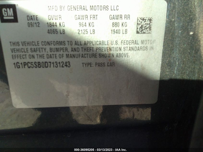 2013 CHEVROLET CRUZE 1LT - 1G1PC5SB0D7131243