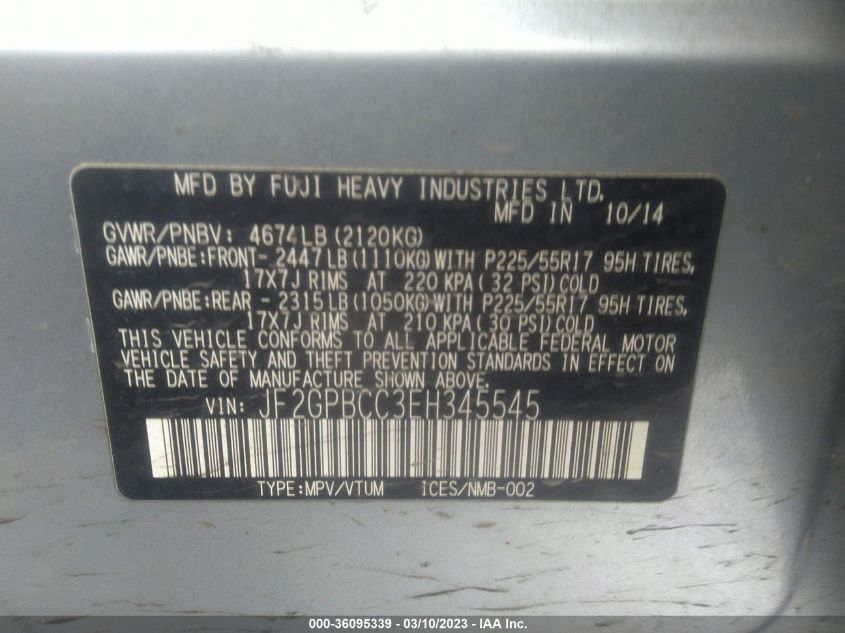 2014 SUBARU XV CROSSTREK HYBRID JF2GPBCC3EH345545
